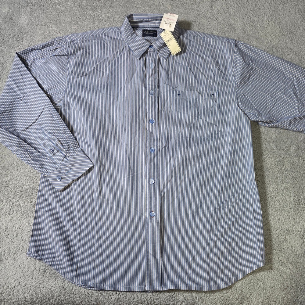 Indigo Palms Mens Large Button Down Shirt Blue Striped Dark Tahoe Cotton IP3344